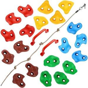 20 PCS Rock Climbing Holds for Kids, Rock Wall Holds with 6.56 Ft Climbing Rope